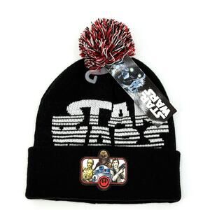 Star Wars Pom Pom Beanie Stocking Hat Skywalker R2D2 Chewbacca C3PO Boys OS